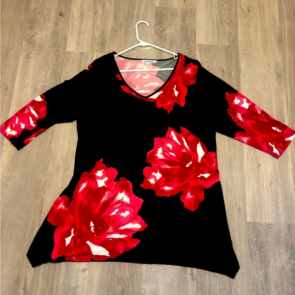 Floral Black and Red Women's Top